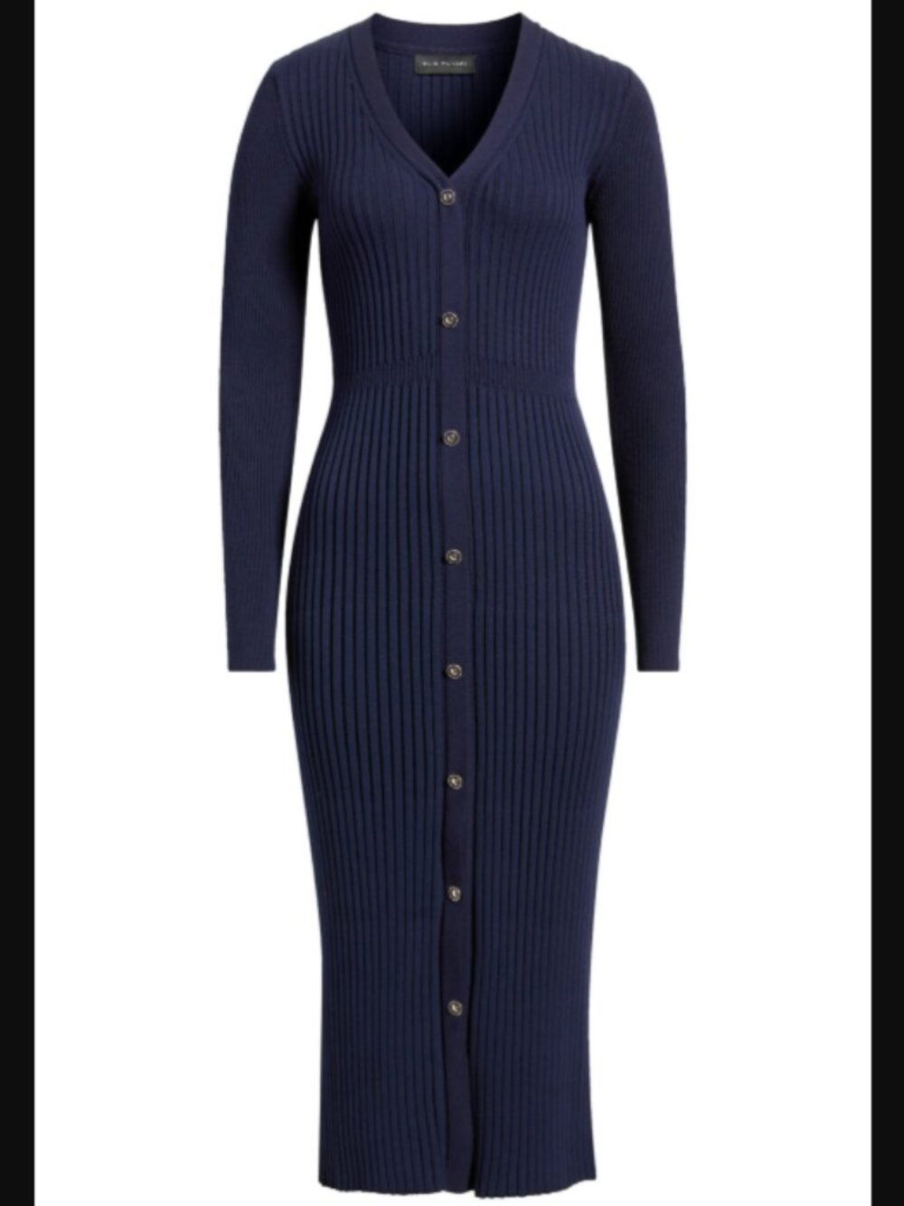 Elie Tahari The Monroe Ribbed Midi Sweater Dress Navy M